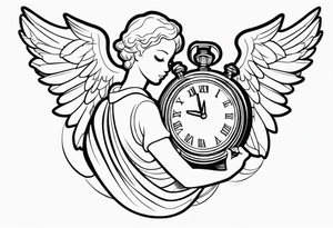 Cartoon angel holding a clock tattoo idea