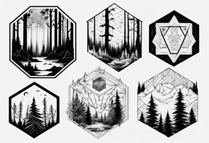 The forest extends beyond the boundaries of the hexagon tattoo idea