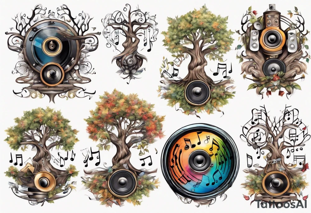 music speaker note tree stave notes tattoo idea
