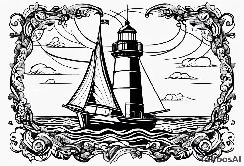 sailboat sail in the shape of a maritime lighthouse. tattoo idea