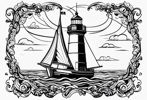 sailboat sail in the shape of a maritime lighthouse. tattoo idea