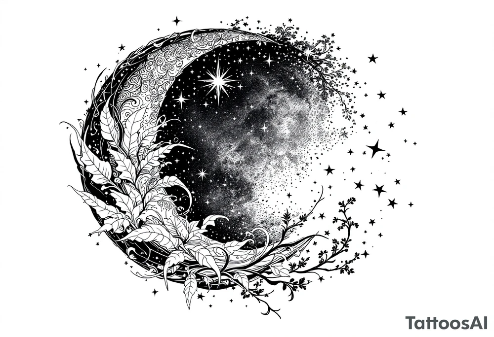 Moon and stars in sky tattoo idea