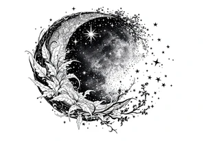 Moon and stars in sky tattoo idea