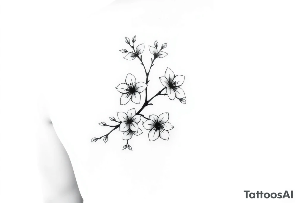 Feminine cherry blossoms thigh tattoo idea