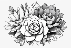 fine line. one big succulent in the middle. Two smaller succulents on the side. Dots and floral
. Sternum tattoo grey scale shading tattoo idea