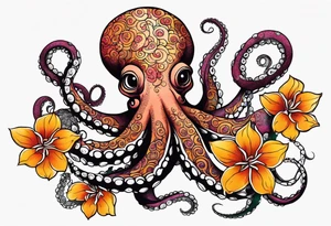 octopus holding flowers tattoo idea