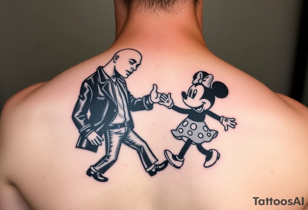 motiv: michael jackson, mickey und minnie mouse
pose: moonwalk
stil: realistic tattoo idea