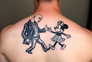 motiv: michael jackson, mickey und minnie mouse
pose: moonwalk
stil: realistic tattoo idea