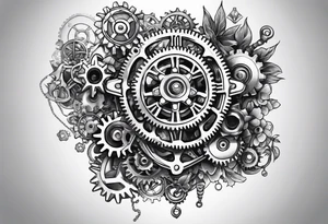 Nuts and bolts and gears and cogs on thigh tattoo idea