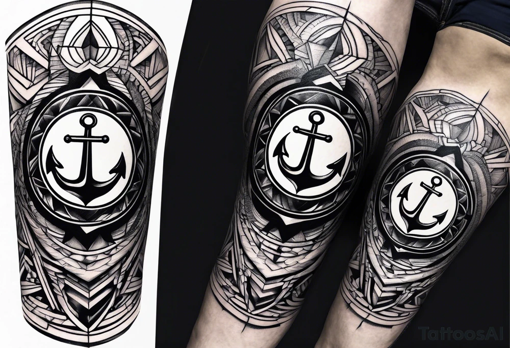 Anchor full leg sleeve male geometric tattoo idea