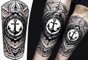 Anchor full leg sleeve male geometric tattoo idea