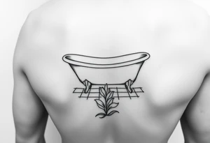 Clawfoot bathtub on tile floor with lily growing out of floor tattoo idea
