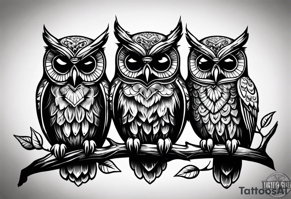 Hear no evil, see no evil, speak no evil owls tattoo idea