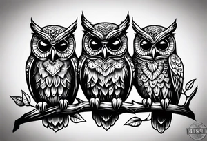Hear no evil, see no evil, speak no evil owls tattoo idea