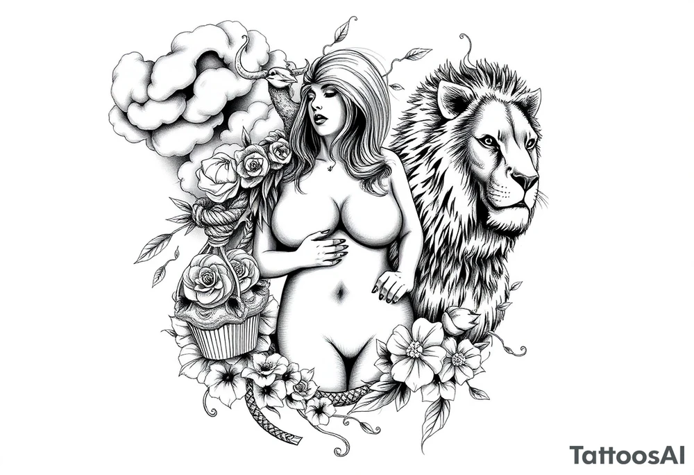 Storm clouds, pig, peacock , fat sexy naked fat woman, cupcakes, noose , money, goat, lion, couple having sex, cigerette storm lightening, killing, darkness, anger tattoo idea