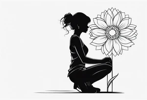 silhouette of a girl with a bloomed flower head, kneeling tattoo idea