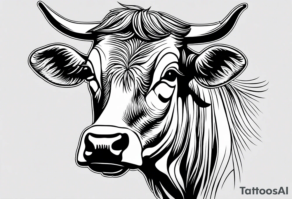 cow half profile linework tattoo idea