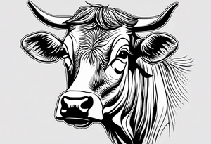 cow half profile linework tattoo idea