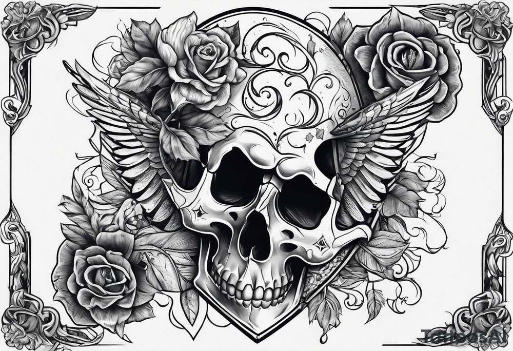 Skeleton stabbing ace of hearts tattoo idea