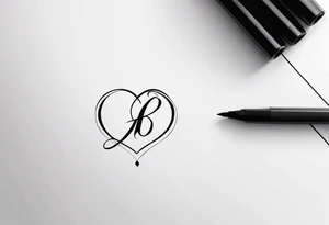 make a tattoo with the initials HJ in cursive fineline with a heart tattoo idea