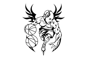 A guy dribbling a basketball with headphones on tattoo idea