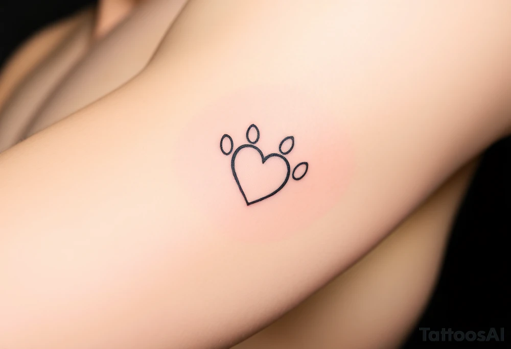 A simple black-line paw print forming a heart, with clean, thin strokes for a timeless and elegant minimalist design tattoo idea