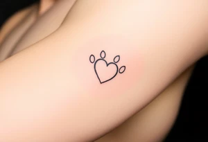 A simple black-line paw print forming a heart, with clean, thin strokes for a timeless and elegant minimalist design tattoo idea