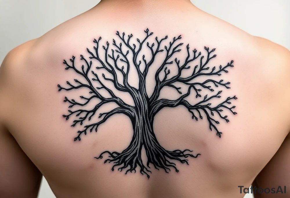 tree of life with circle. names Jai , Phoebe, Imogen, Matilda in the circle tattoo idea