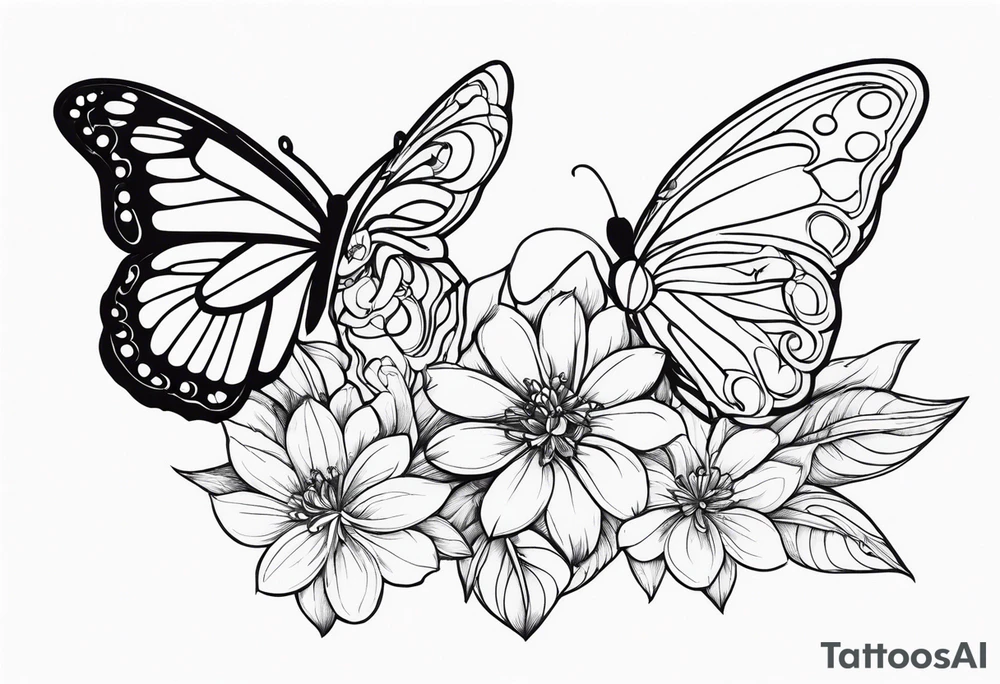 Butterflies with lilys, asters and morning glories tattoo idea