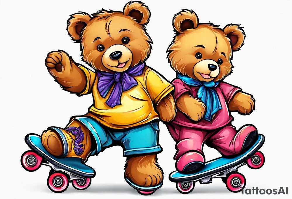 Teddy bears rollerskating tattoo idea