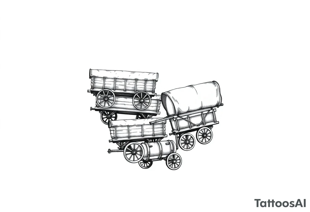 Wagons are stacked in the shape of a heart tattoo idea