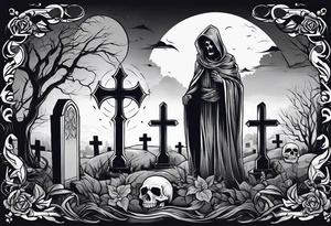 Graveyard with reaper tattoo idea