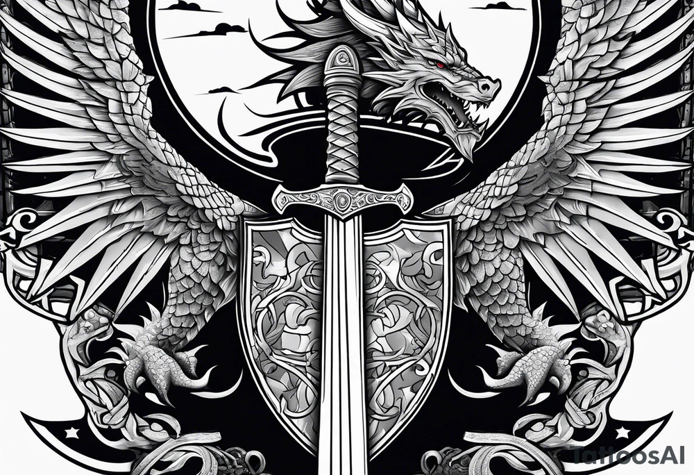 Valhalla sword shield dragon axe ship tattoo idea