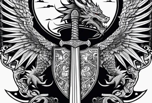 Valhalla sword shield dragon axe ship tattoo idea