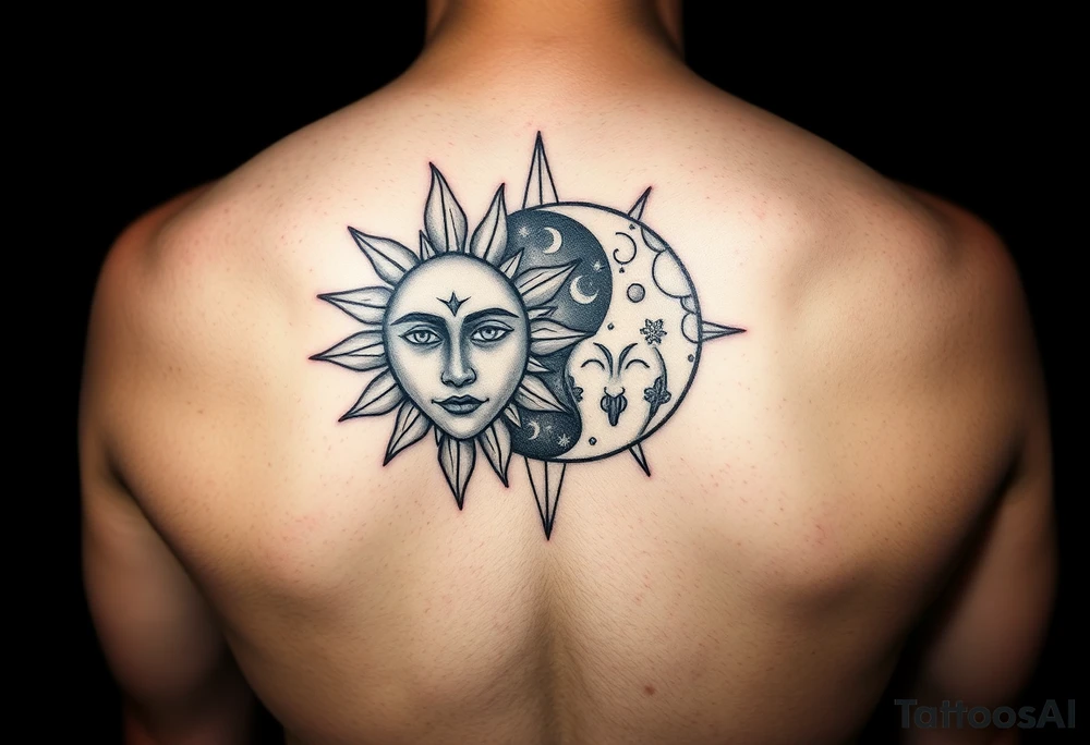 sunface (sunsign in aquarius) & moonface (moonsign in pisces) astrology / japanese inspired tattoo idea