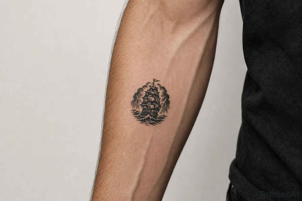 old ship in a storm tattoo idea