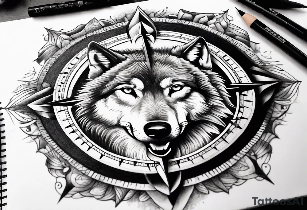 Wolf eyes with a compass in it tattoo idea