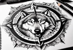 Wolf eyes with a compass in it tattoo idea