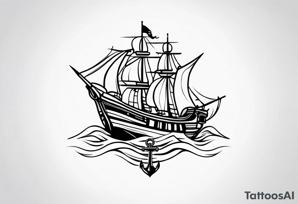 pirate ship anchor tattoo idea