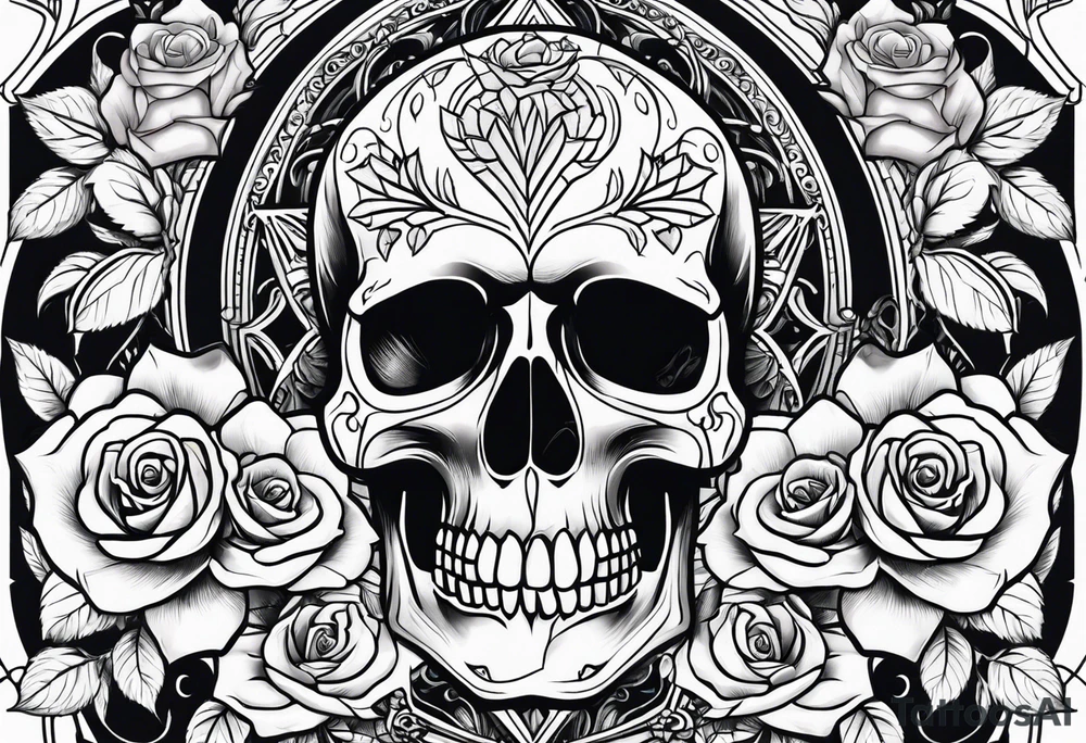 skull and roses tattoo idea