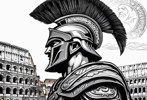 Side profile of spartan soilder looking left at Roman colosseum tattoo idea