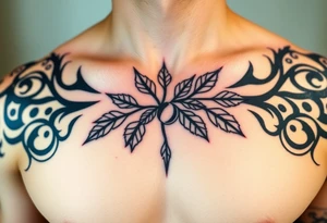 on the chest an oak branch with thick leaves and acorns oak branch with thick leaves and acorns tattoo idea