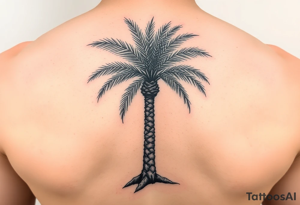 palm tree, where the palms and tree trunk are a timeline tattoo idea