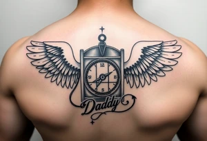 Slot machine and compass with word Daddy and angel wings tattoo idea
