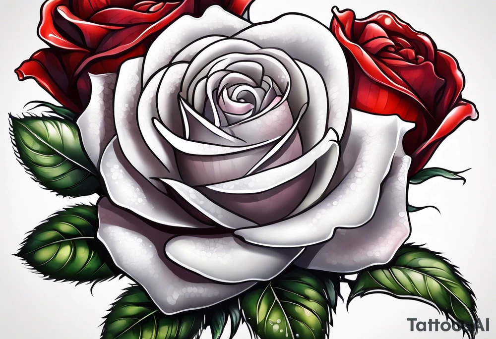 Red rose with a pearl necklace tattoo idea