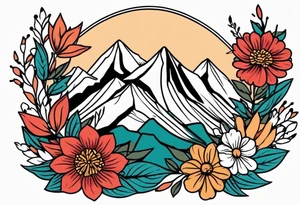 mountains
old school vintage simple traditional design with vintage flowers surrounding
bold color simple tattoo idea
