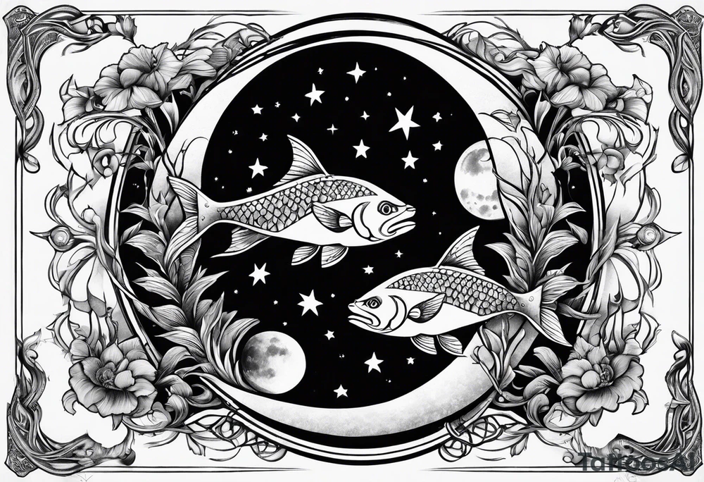 Pisces circling in a full moon tattoo idea