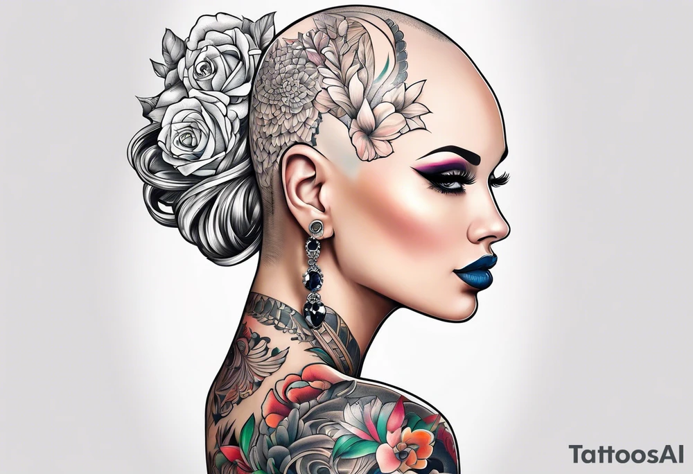 Bald woman tattoo idea