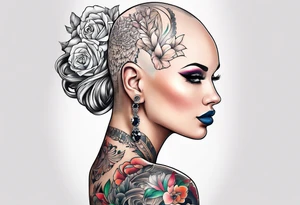 Bald woman tattoo idea