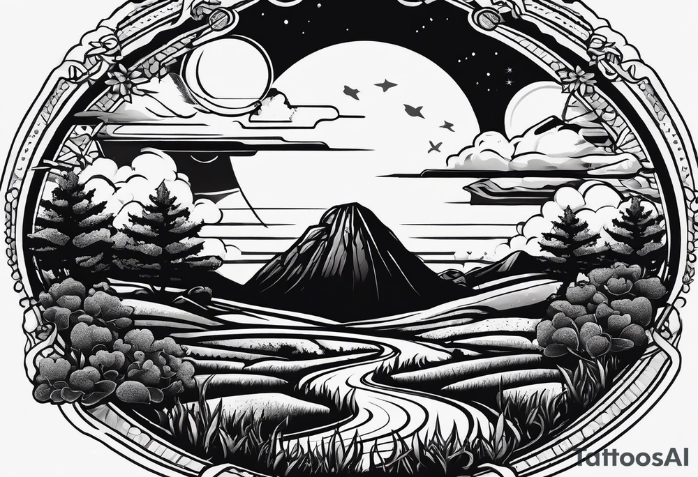 Create a tattoo of a flat topped rock Ebenezer stone surrounded by freshly tilled soil tattoo idea